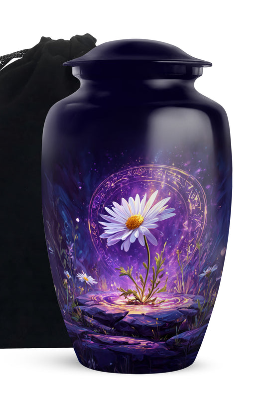 White Daisy Funeral Urn - Purple Cremation Urn For Adult Ashes