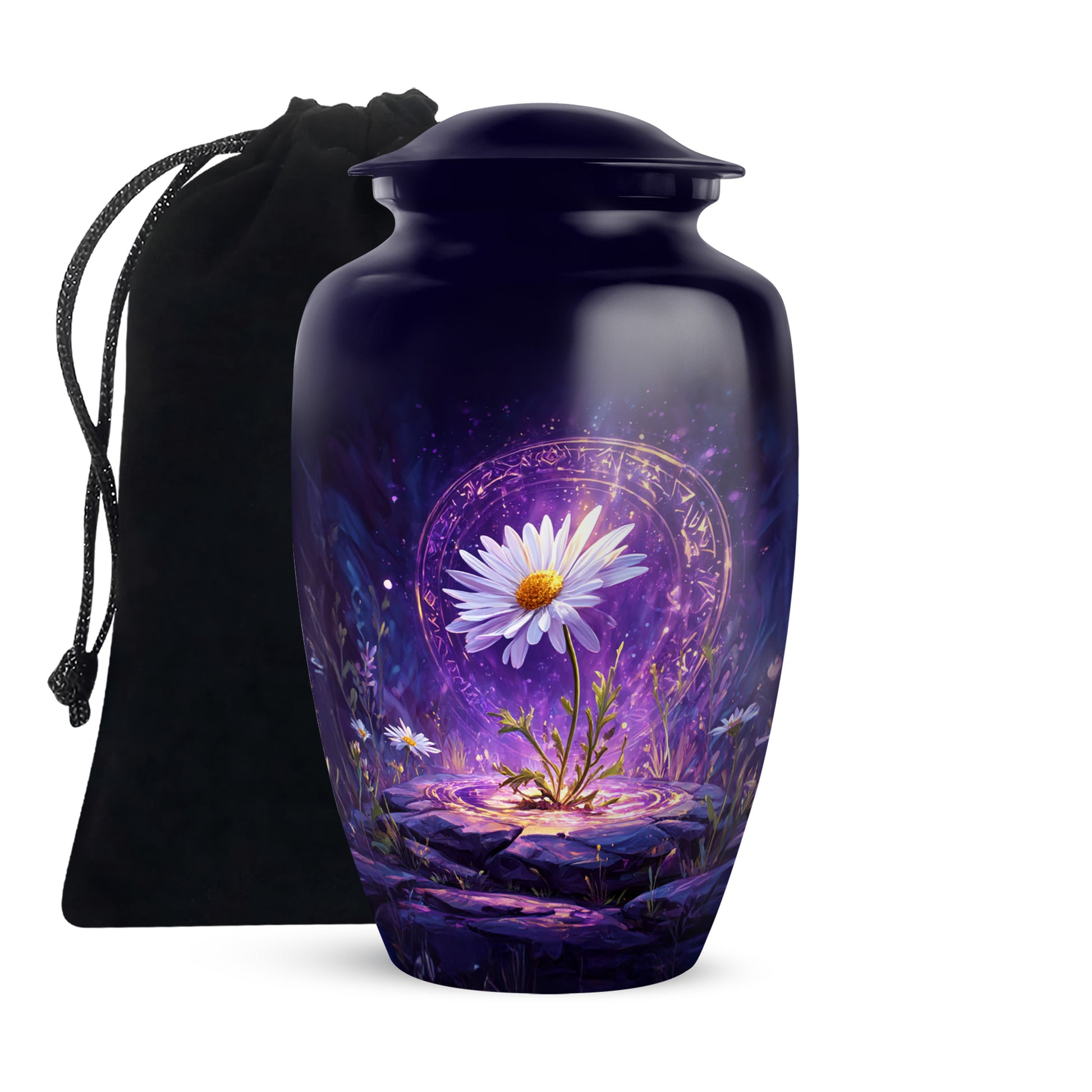 White Daisy Funeral Urn - Purple Cremation Urn For Adult Ashes