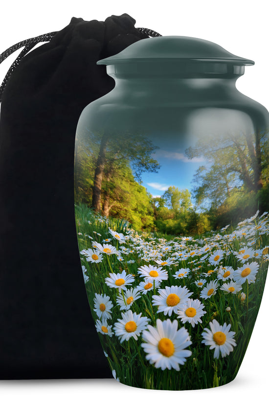 Peaceful Daisy Field Memorial Urn - Floral Cremation Urn For Human Ashes