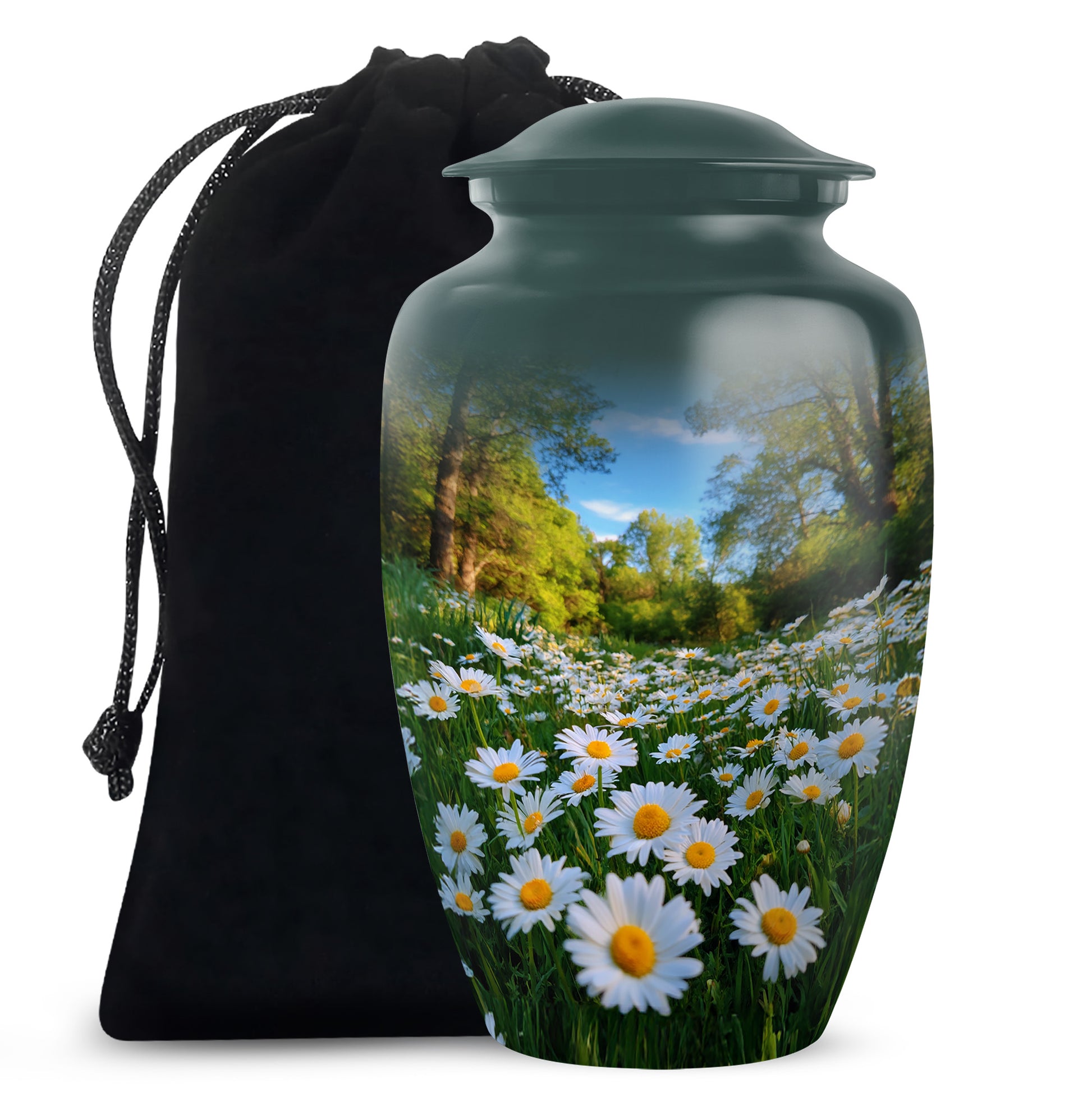 Peaceful Daisy Field Memorial Urn - Floral Cremation Urn For Human Ashes