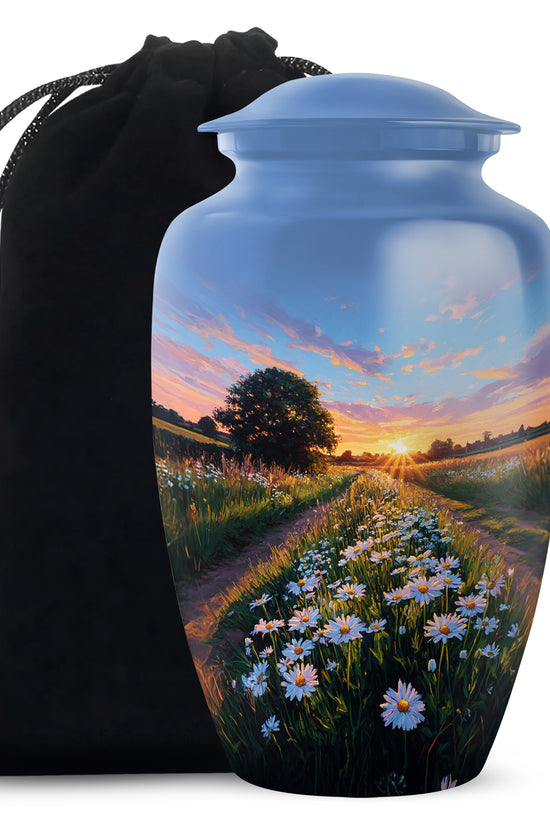 Daisy Flowers Theme Cremation Urn For Ashes - Scenic Nature Memorial Urn For Adults