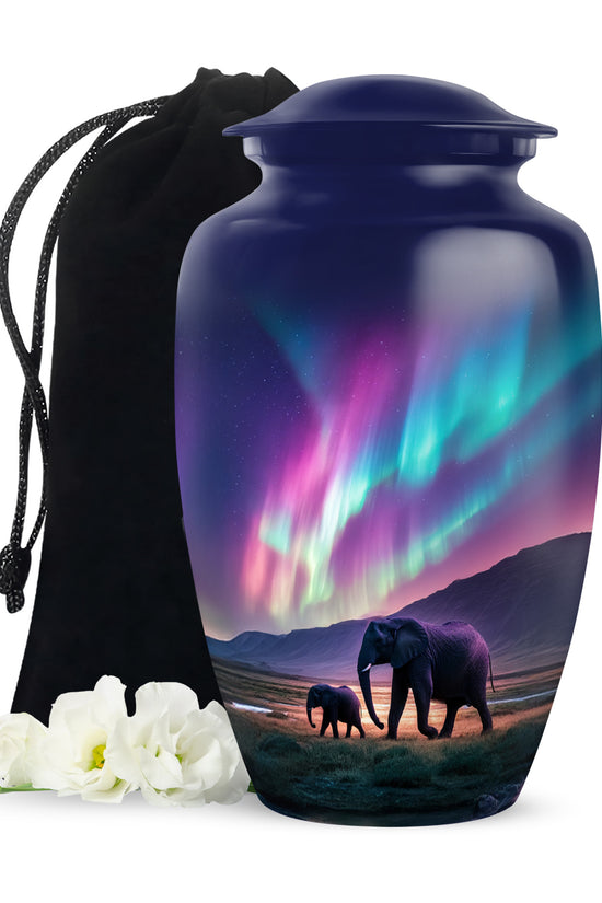 Elephant Theme Funeral Urn - Aurora Borealis Theme Cremation Urn For Ashes
