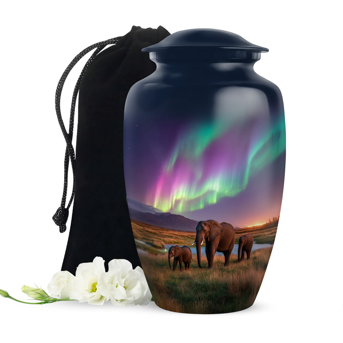 Elephant Family Theme Cremation Urn - Aluminium Memorial Urn For Loved Ones
