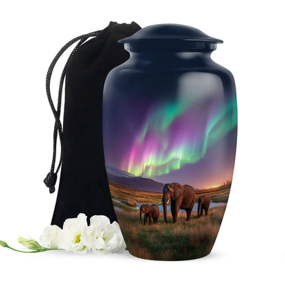Elephant Family Theme Cremation Urn - Aluminium Memorial Urn For Loved Ones
