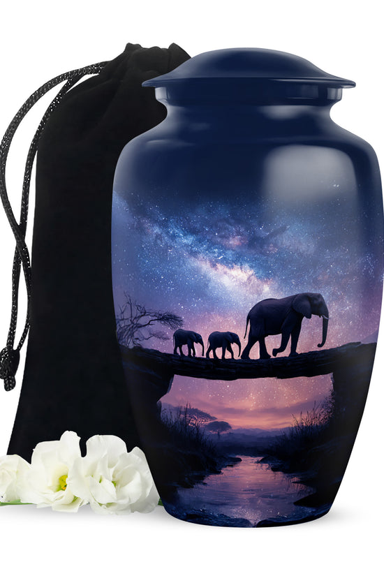 Elephant Family Memorial Urn - Galaxy Theme Funeral Urn For Adult Ashes