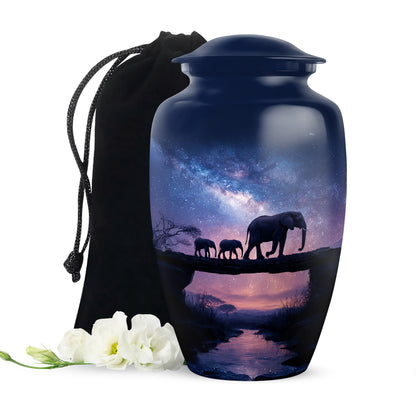 Elephant Family Memorial Urn - Galaxy Theme Funeral Urn For Adult Ashes
