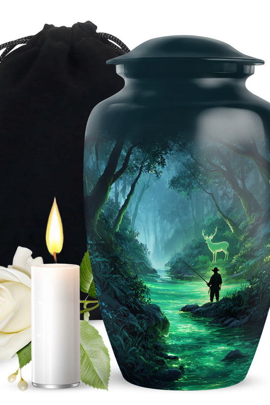 Fisherman Funeral Urn - Nature Wildlife Deer Memorial Urn For Burial
