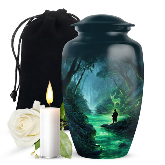 Fisherman Funeral Urn - Nature Wildlife Deer Memorial Urn For Burial