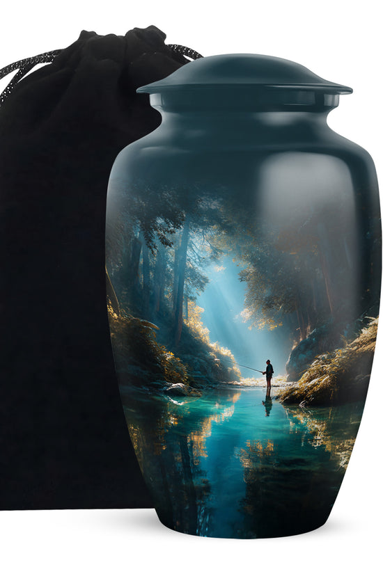 Peaceful Woodland Fishing Memorial Urn - Cremation Urns For Human Ashes