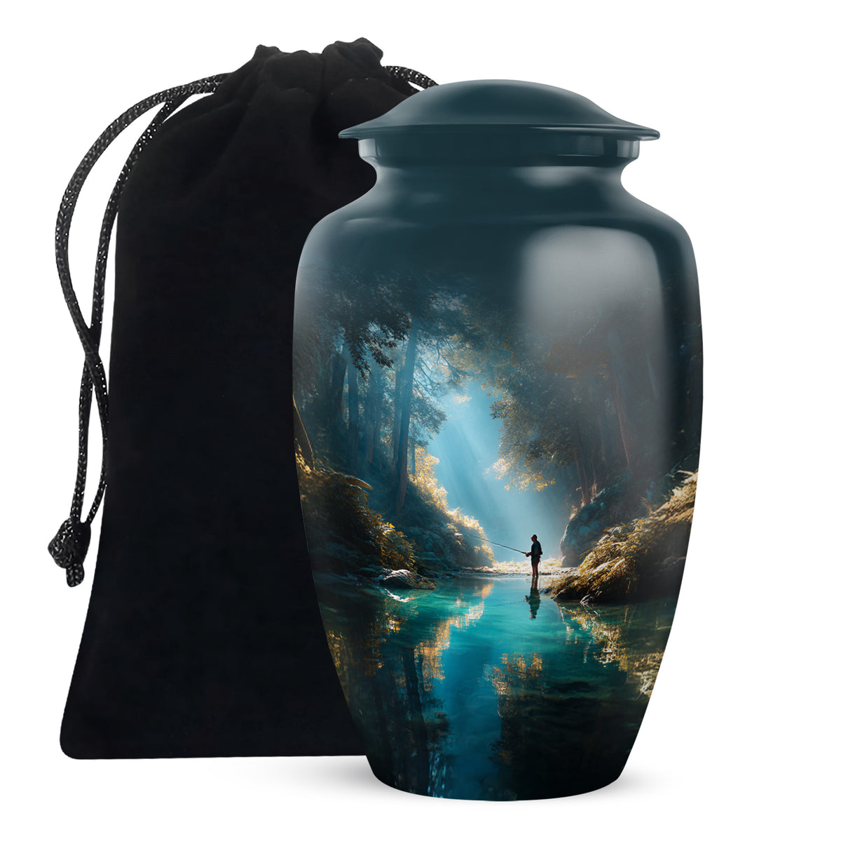 Peaceful Woodland Fishing Memorial Urn - Cremation Urns For Human Ashes