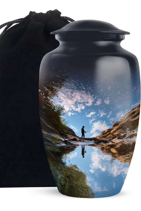 Fisherman Nature Memorial Urn - Beautiful Mountain Funeral Urn For Burial