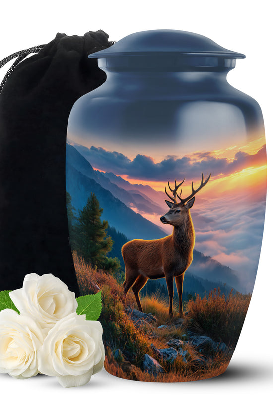 Mountain Deer Funeral Urn - Sunset Memorial Urn For Human Ashes
