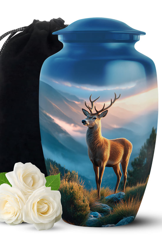 Majestic Deer Cremation Urn - Mountain Scenic Landscape Urn For Ashes