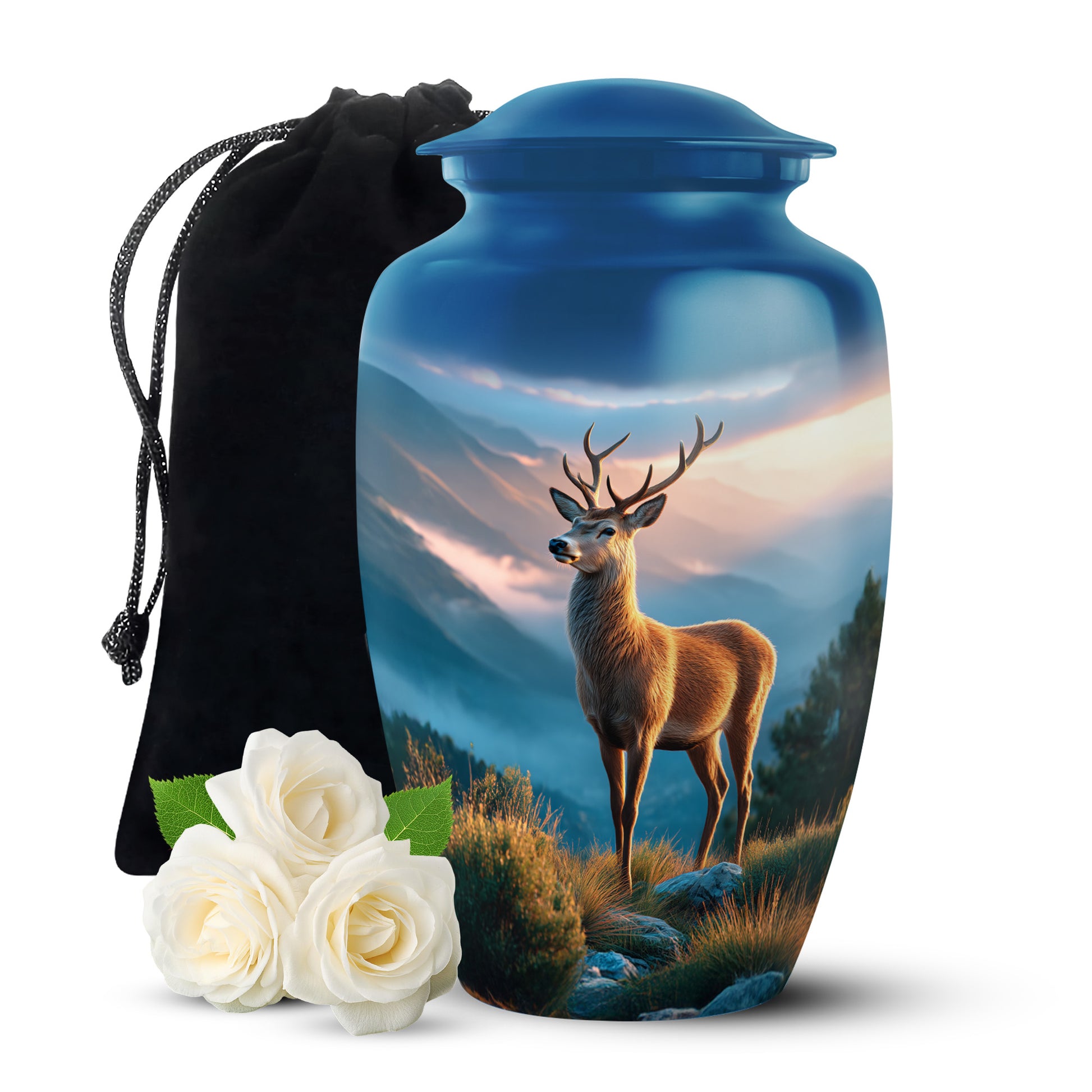Majestic Deer Cremation Urn - Mountain Scenic Landscape Urn For Ashes