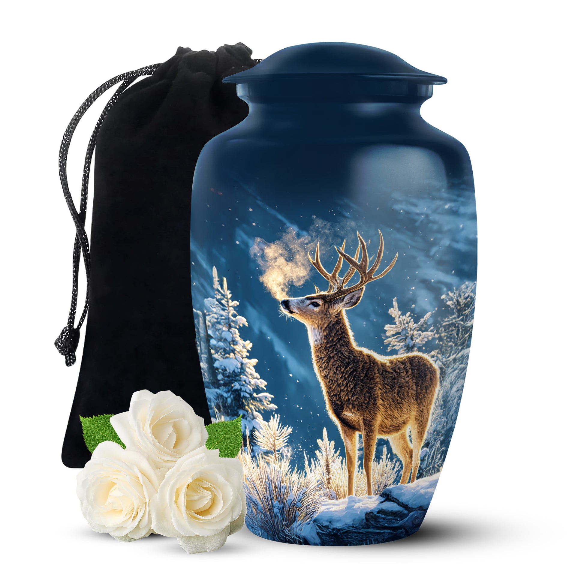 Winter Wildlife Deer Theme Funeral Urn - Aluminium Memorial Urn For Burial
