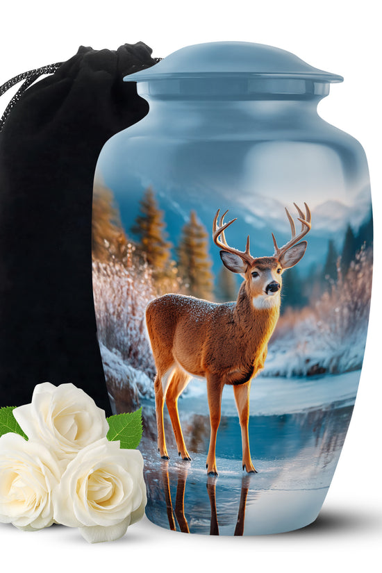 Nature Deer Funeral Urn - Winter Frozen Lake Memorial Urn For Loved Ones