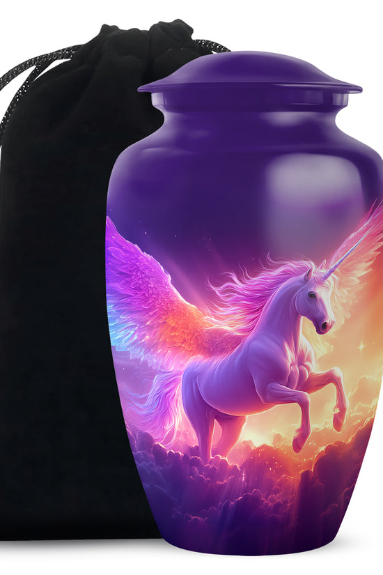 Purple Unicorn Cremation Urn - Aluminium Large Memorial Urn For Ashes