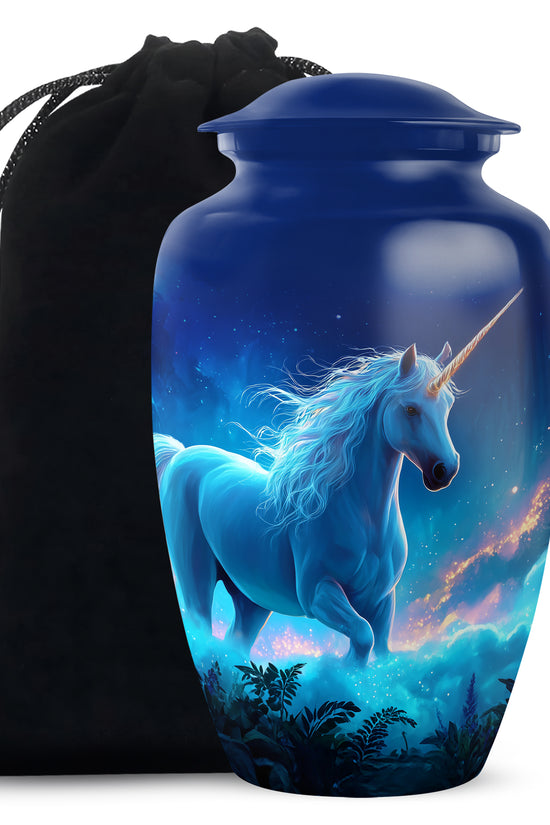 Blue Unicorn Cremation Memorial Urn - Decorative Funeral Urn For Human Ashes