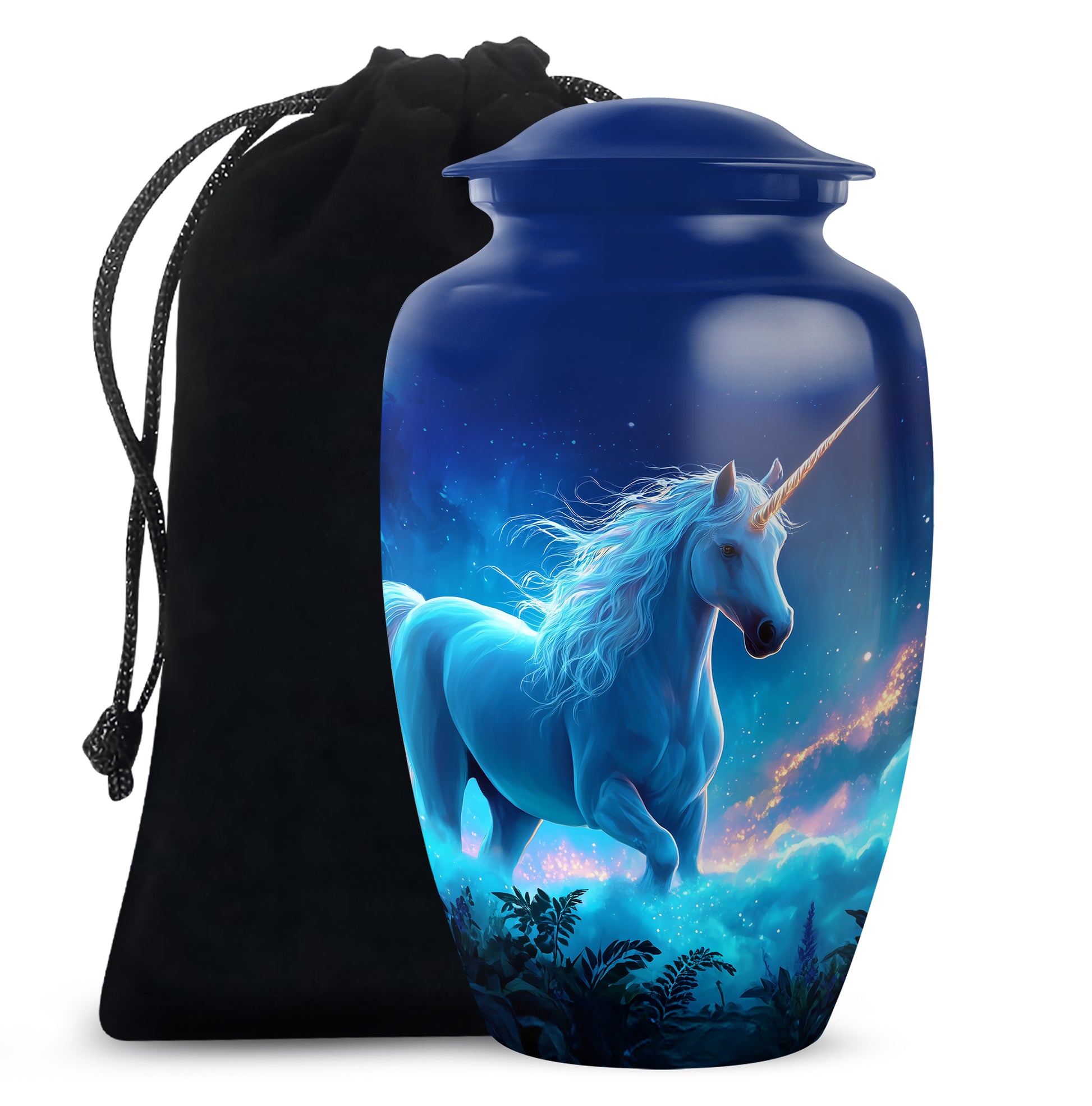 Blue Unicorn Cremation Memorial Urn - Decorative Funeral Urn For Human Ashes