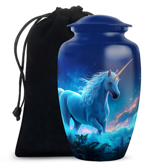 Blue Unicorn Cremation Memorial Urn - Decorative Funeral Urn For Human Ashes