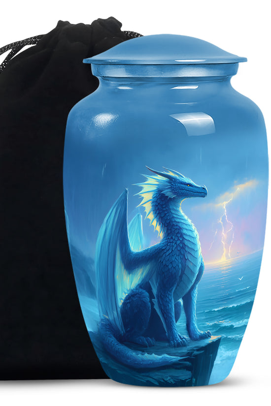 Blue Dragon Cremation Urn - Blue Aluminium Funeral Urn For Ashes