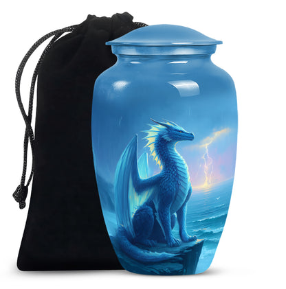 Blue Dragon Cremation Urn - Blue Aluminium Funeral Urn For Ashes