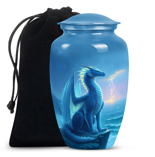 Blue Dragon Cremation Urn - Blue Aluminium Funeral Urn For Ashes