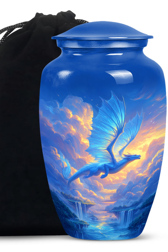 Blue Flying Dragon Cremation Urn - Beautiful Funeral Urn For Burial