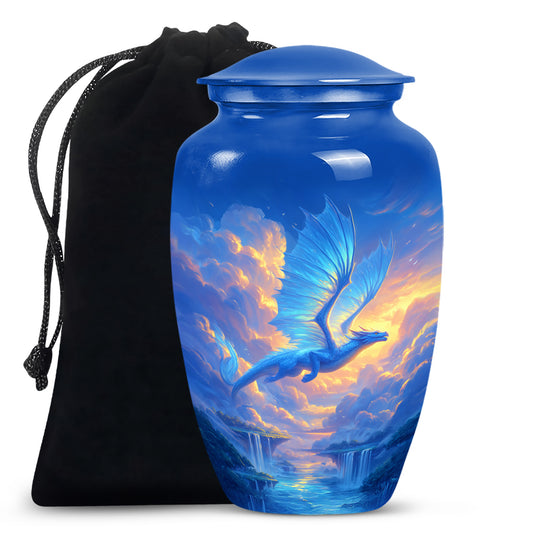 Blue Flying Dragon Cremation Urn - Beautiful Funeral Urn For Burial
