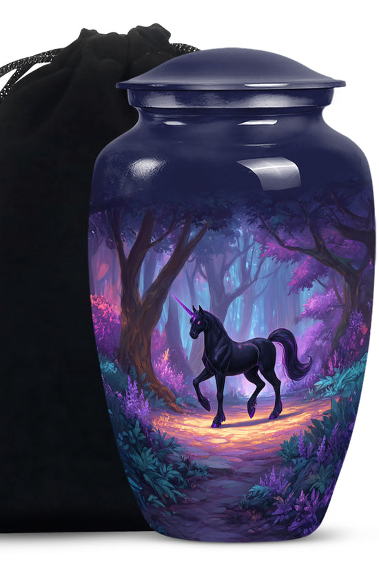 Black Unicorn Cremation Urn - Forest Memorial Urn For Male & Female