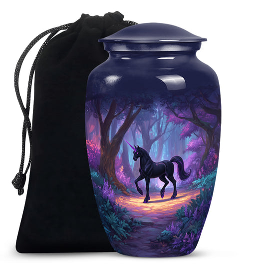 Black Unicorn Cremation Urn - Forest Memorial Urn For Male & Female