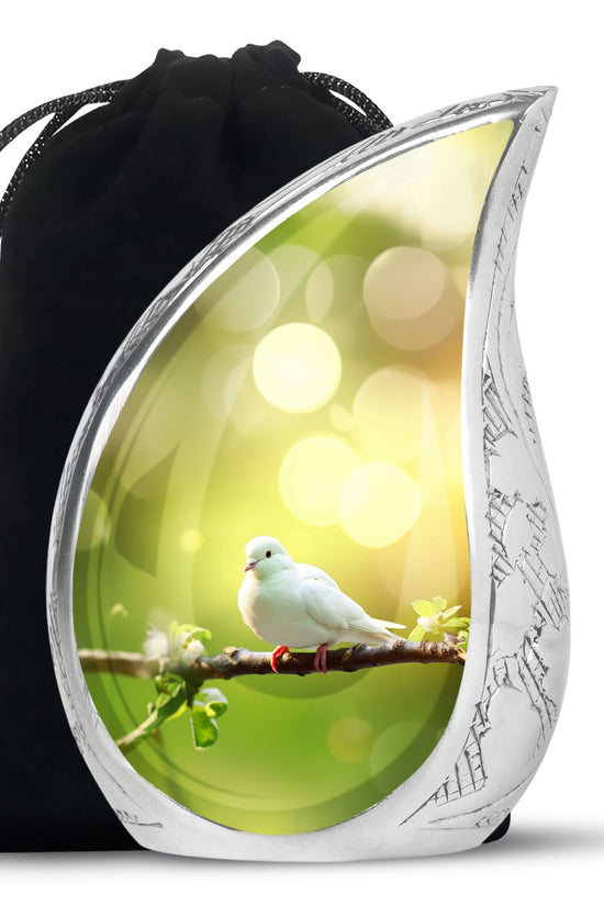 White Dove Funeral Urn - Aluminium Memorial Urn For Human Ashes