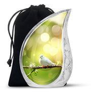 White Dove Funeral Urn - Aluminium Memorial Urn For Human Ashes