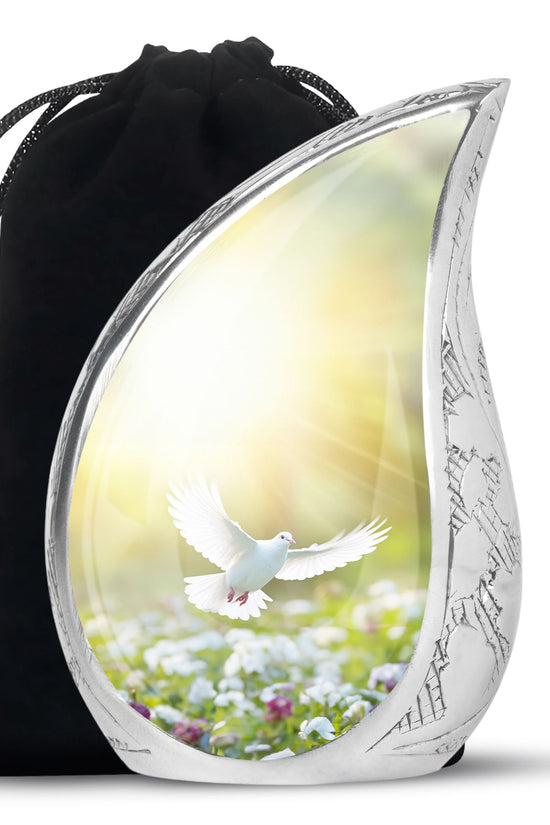 Peaceful White Dove Cremation Urn - Golden Memorial Urn For Human Ashes