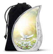 Peaceful White Dove Cremation Urn - Golden Memorial Urn For Human Ashes