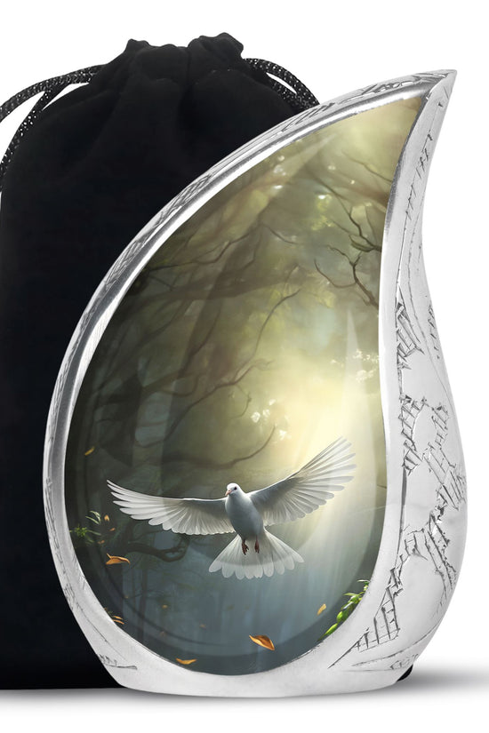 Mystical White Dove Cremation Urn - Forest Memorial Urn For Human Ashes