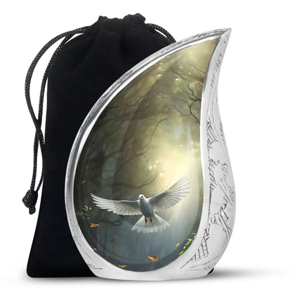 Mystical White Dove Cremation Urn - Forest Memorial Urn For Human Ashes
