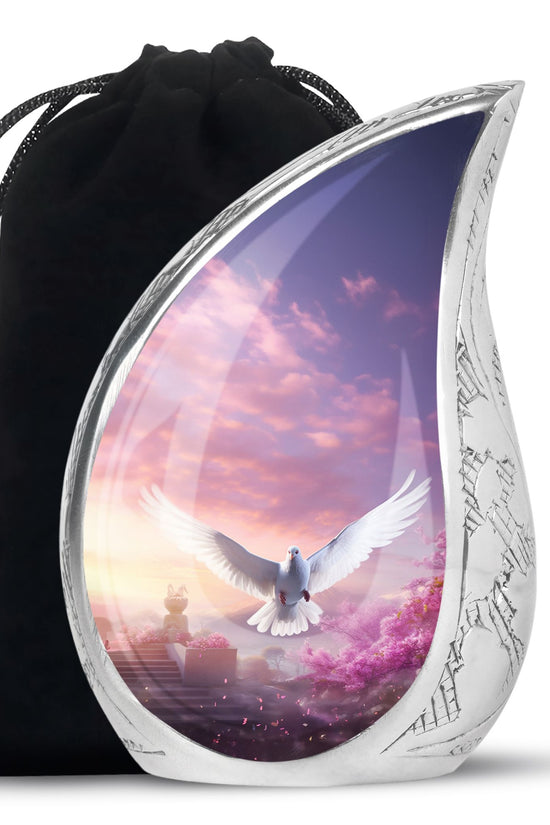 Cherry Blossom Dove Memorial Urn - Purple Aluminum Urn For Burial