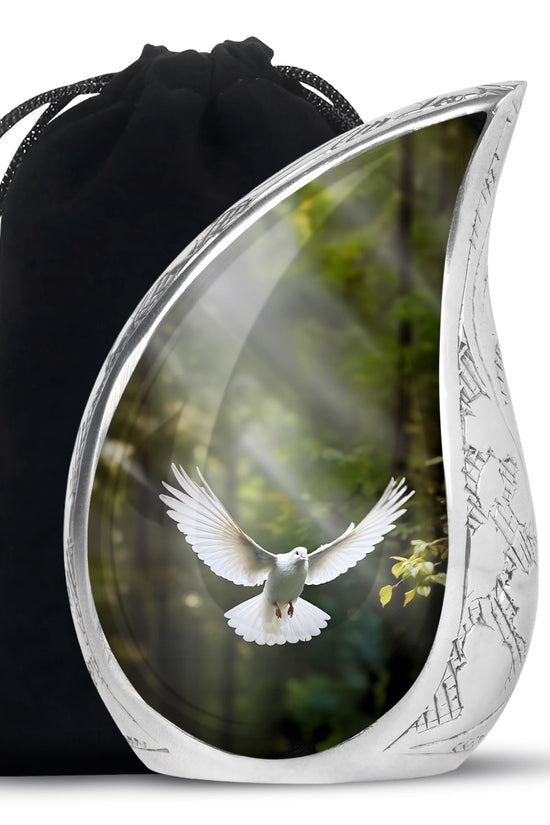 Flying Dove Theme Funeral Urn - Aluminium Large Urn For Male
