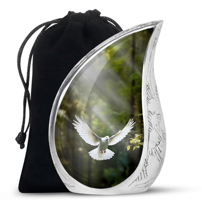 Flying Dove Theme Funeral Urn - Aluminium Large Urn For Male