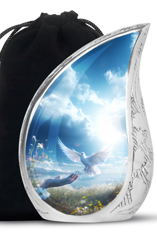 Spiritual White Dove Cremation Urn - Scenic Nature Memorial Urn For Burial