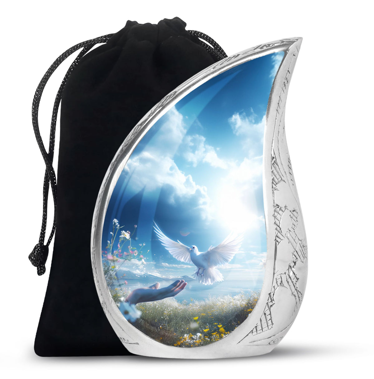 Spiritual White Dove Cremation Urn - Scenic Nature Memorial Urn For Burial