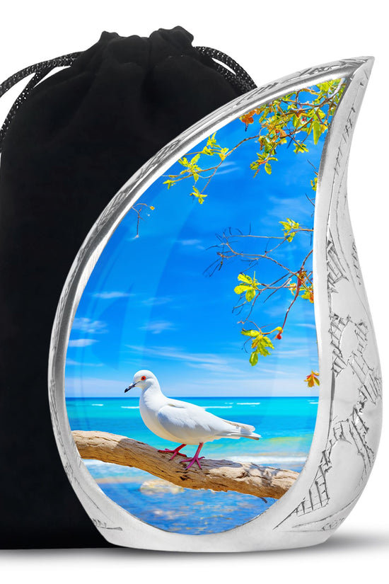 Dove Large Cremation Urn - Blue Aluminum Funeral Urn For Ashes