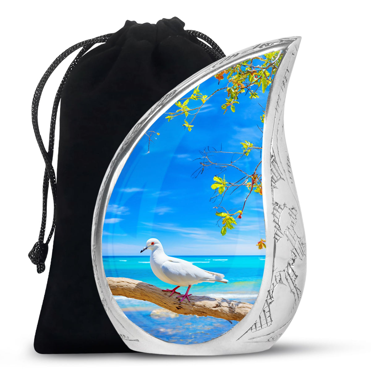 Dove Large Cremation Urn - Blue Aluminum Funeral Urn For Ashes