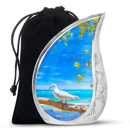 Dove Large Cremation Urn - Blue Aluminum Funeral Urn For Ashes