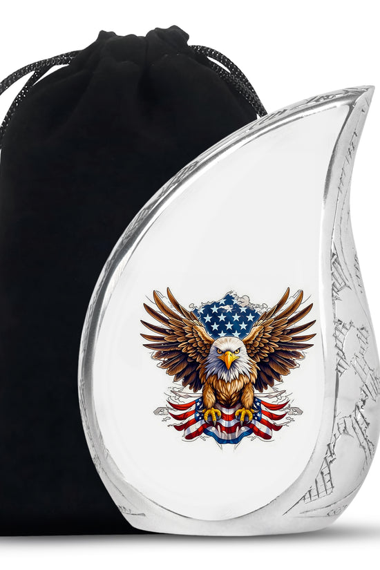 Artistic American Eagle Funeral Urn - White Aluminium Cremation Urn For Ashes
