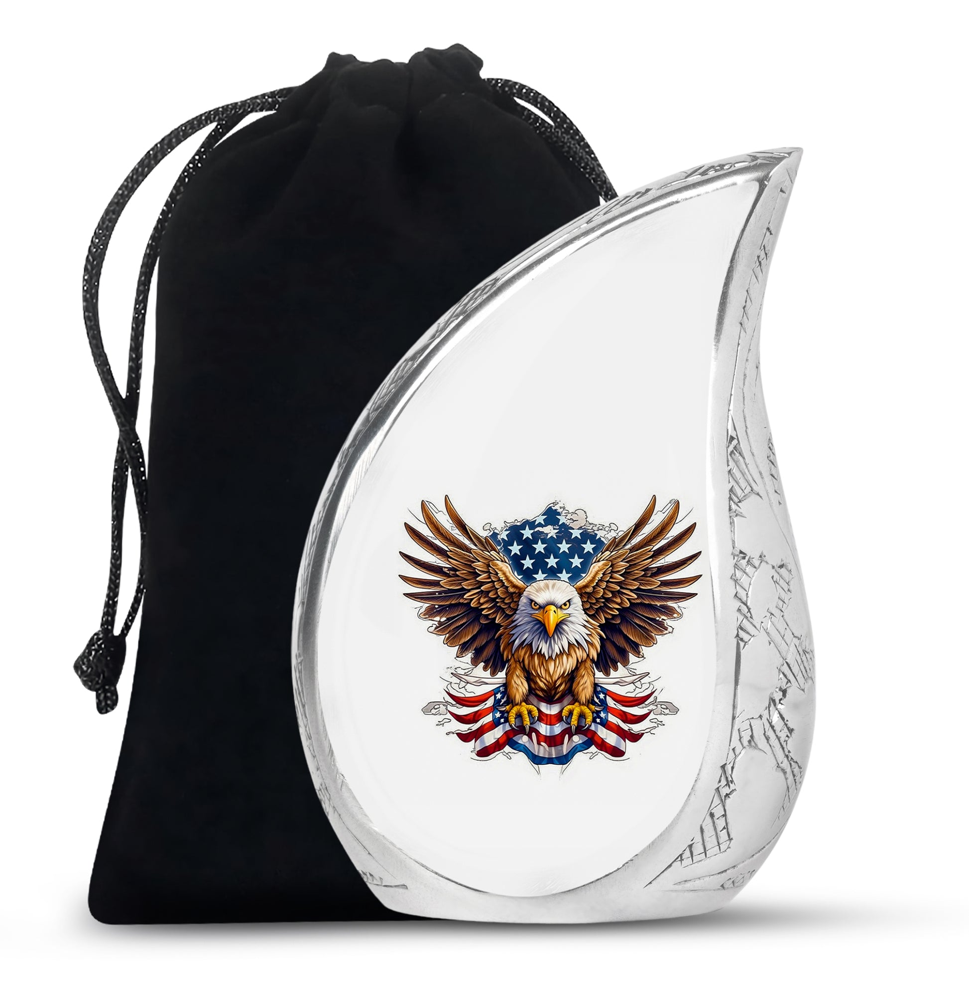 Artistic American Eagle Funeral Urn - White Aluminium Cremation Urn For Ashes