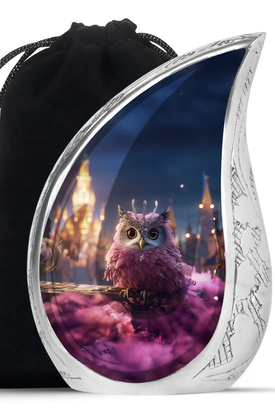 Pink Owl Cremation Urn - Elegant Memorial Urn For Burial