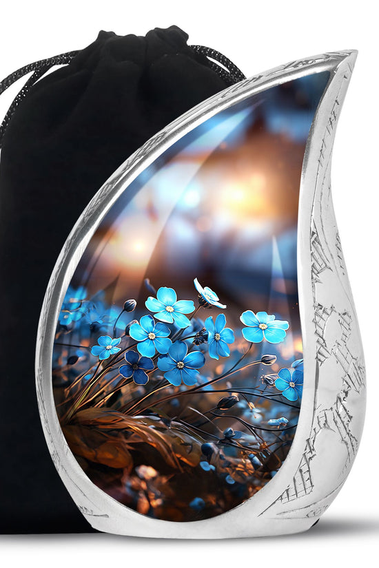 Blue Flower Large Cremation Urn - Memorial Urn For Adult Ashes