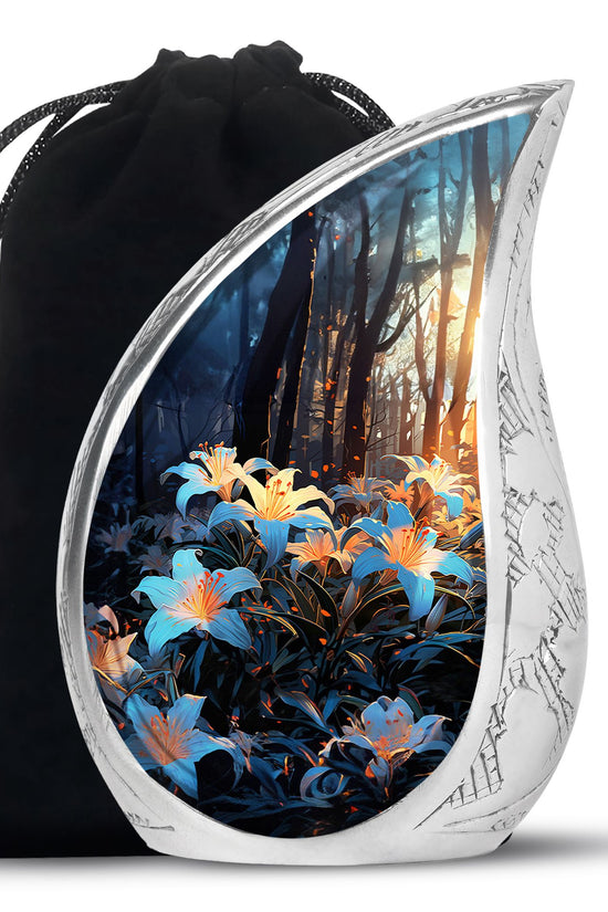 Floral Lily Memorial Urn - Cremation Urn For Human Ashes